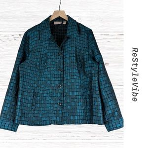 CHICO’S Women’s Size 2 L/12 Jacket Coat Blazer Lightweight Iridescent Squares